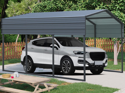 10 X 15 Ft Carport, Outdoor Carport, Heavy Duty Carport Canopy With Galvanized Steel Roof And Frame, Metal Carport Large Garage For Driveway Car, Truck - Charcoal