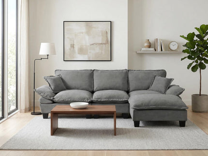 Modular Sectional Sofa With Movable Ottoman & Pillows