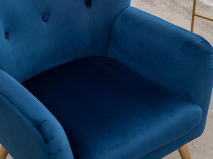 Sovarol - Velvet Button-Tufted Wing Back Accent Chair - Blue