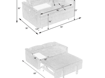Pull Out Sofa With Movable Tabletop And USB Ports