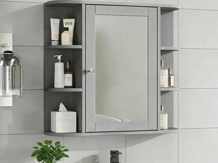 Bathroom Wall Storage Cabinet With Mirror And Adjustable Shelf, 6 Open Shelves