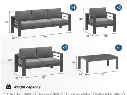 Outdoor Patio Set All-Weather With Thick Cushions