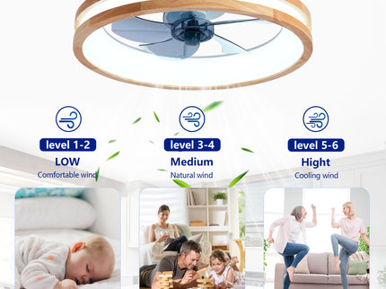 Ceiling Fans With LED Light Source And Remote Control, 3000 - 6500K Dimmable, 6 Speeds, Quiet DC Motor For Living Room - Natural Wood / White