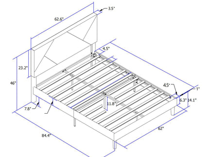 Upholstered Platform Bed Frame With Headboard, Wood Slat Support