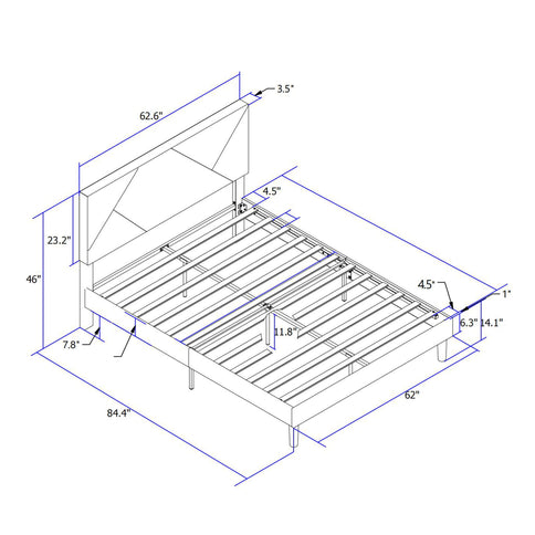 Upholstered Platform Bed Frame With Headboard, Wood Slat Support