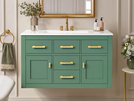 Wall Mounted Bathroom Cabinet With Sink, Multiple Drawers And Doors - Green