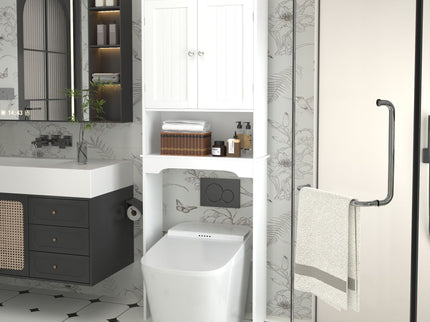 Over The Toilet Storage Cabinet, Bathroom Space Saver With Adjustable Shelf - White