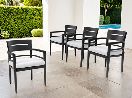 Outdoor Patio Dining Chairs With Outdoor Grade Sunbrella Fabric Cushions, Tapered Feet (Set of 4) - Ember Black