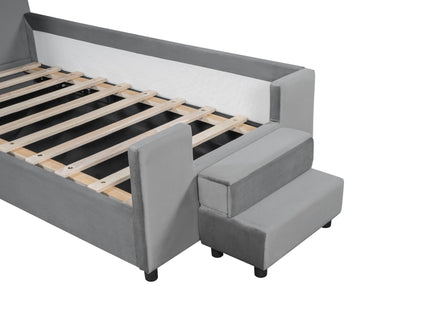 Upholstered Daybed With Bear Shaped Headboard, Hydraulic System And Breathable Fence