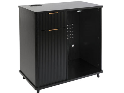 Fluted Coffee Bar Cabinet With Mini Fridge Space & Charging Station