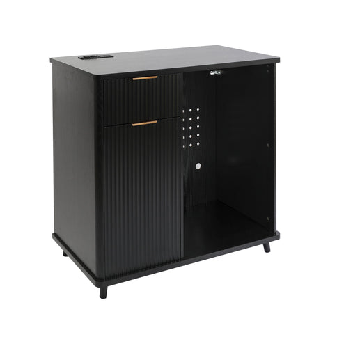 Fluted Coffee Bar Cabinet With Mini Fridge Space & Charging Station