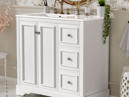 Bathroom Vanity With Sink, Soft-Close Doors, Adjustable U-Shelf, 3 Drawers