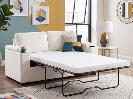 Pull Out Sofa Bed Loveseat With Twin Mattress, Cup Holders And Arm Storage