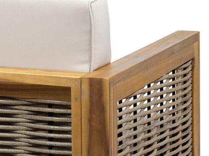 Outdoor 4 Seater Acacia Wood Chat Set With Wicker Accents And Cushions - Teak / Mixed Brown / Beige