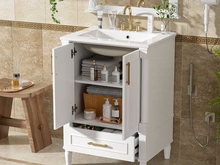 Bathroom Vanity With Ornate French Cylinder Legs, Soft Close Drawer