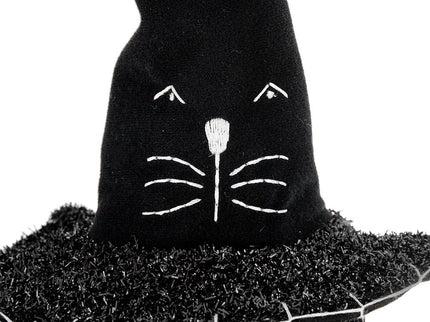Sitting Gnome With Broomstick & Long Legs, For Halloween Decor - Black White