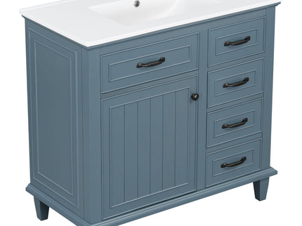 Modern Bathroom Vanity With Sink Top, Flip Drawers, Adjustable Shelf
