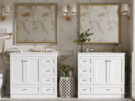 Shaker Free Standing Bathroom Vanity Cabinet & Sink, Soft Close Drawers, Soft Close Doors
