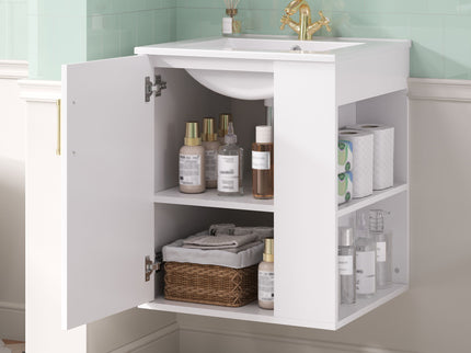 Wall Mounted Bathroom Cabinet With Side Shelf Combo, Vanity With Sink - White