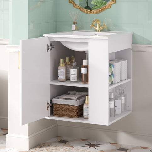 Wall Mounted Bathroom Cabinet With Side Shelf Combo, Vanity With Sink - White