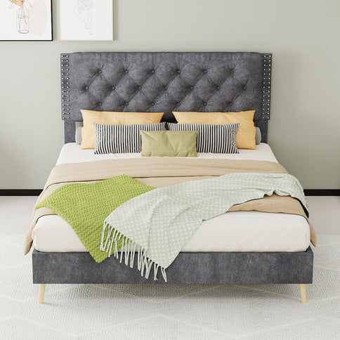 Upholstered Bed With Tufted Headboard