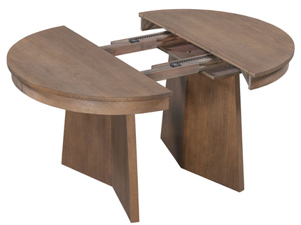 Extendable Round Dining Table Set For 4 With 4 Upholstered Chairs - Beige / Walnut