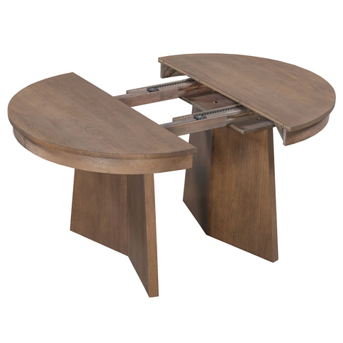 Extendable Round Dining Table Set For 4 With 4 Upholstered Chairs - Beige / Walnut