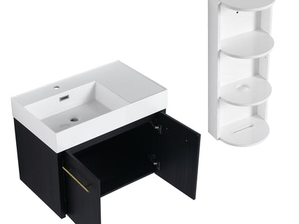 Modern Wall Mounted Bathroom Vanity With Resin Sink And Storage Rack