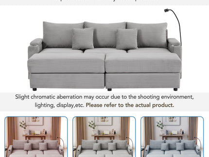 Modern Style Loveseat Sofa Sectional Sofa Couch With Storage Space, A Movable Ottoman, Two USB Ports, Two Cup Holders, A Phone Holder For Living Room