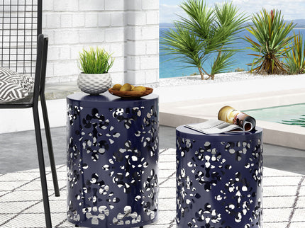 Modern Iron Cut Design End Table (Set of 2) - Navy Blue