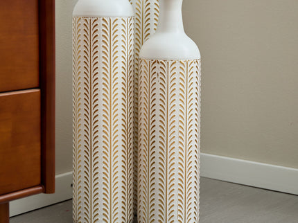 Floor Metal Vase Modern Style Decoration Home Metal Vase 3 Piece Set Gorgeous Home Decoration Large Glazed Metal Vase - Gold / White