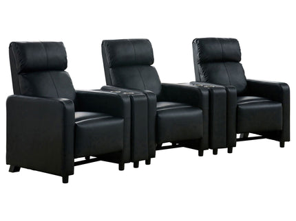 Warren - 3 Seater Home Theater With 2 Wedge Consoles Recliners - Black
