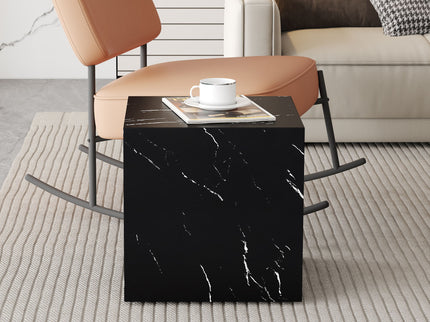 Luxurious Marble Texture Coffee Table Cube Design Elegant Living Room Accent - Black