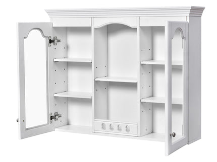 Wall-Mounted Medicine Cabinet With 2 Glass Doors, Adjustable Shelves - White