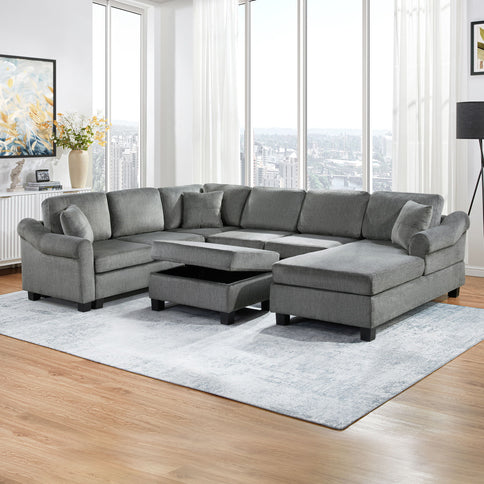 Contemporary U - Shaped Sectional Sofa With Movable Storage Ottoman