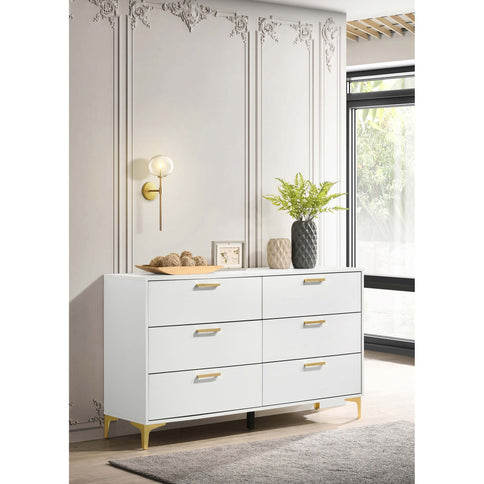 Karena - Rectangular 6 Drawer Dresser - White