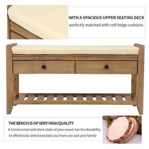 Multipurpose Entryway Shoe Rack With Cushioned Seat And Drawers