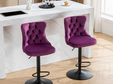 Swivel Barstools Adjusatble Seat Height, Modern Upholstered Bar Stools With Backs Comfortable Tufted For Home Pub And Kitchen Island (Set of 2)