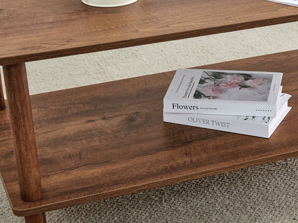Modern 2 Tier Coffee Table With Open Storage Shelf For Living Room
