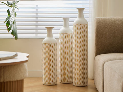 Floor Metal Vase Modern Style Decoration Home Metal Vase 3 Piece Set Gorgeous Home Decoration Large Glazed Metal Vase - Gold / White
