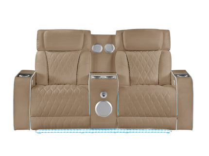 Electra - Power Reclining Loveseat With Power Headrests, Console, Speakers, Massage, LED Lighting And USB Control