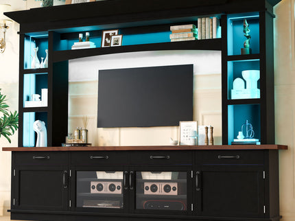 Extra Long TV Stand With 7 Color LED Lights, Adjustable Shelves & Storage Cabinets