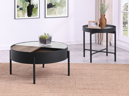 Rafael - 2 Piece Coffee Table Set With Sliding Storage - Tan / Black