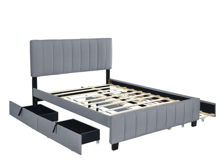 Platform UpholsteredBed With 2 Drawers And Twin Long Trundle