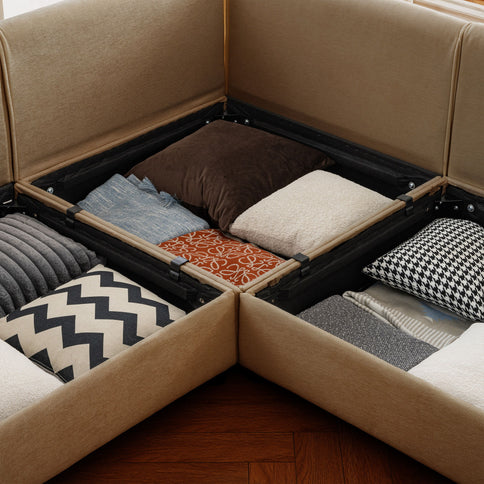 Stylish Sofa With Storage Seat And Cylindrical Backrest