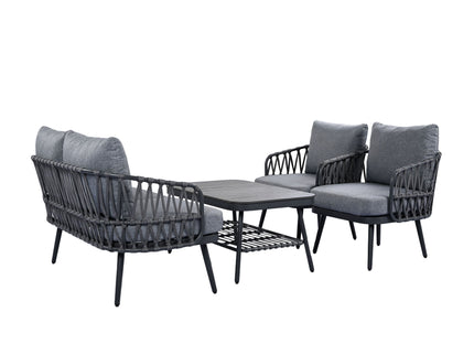 4 Piece Outdoor Patio Furniture Set, Metal Chairs With Woven Rope U Shaped Backrest