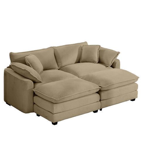 Oversized Modular Cushion Sofa With Ottoman, Low Back, Deep Seating Sofa Set