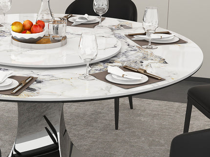 Round Dining Table & 6 Chairs Set - Silver