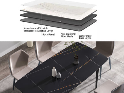 70.87" Modern Artificial Stone Curved Metal Leg Dining Table, Can Accommodate 6-8 People