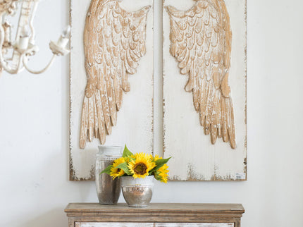 Feather Wing Wall Panels With Distressed, Rectangle Hanging Wall Art (Set of 2) - Multicolor